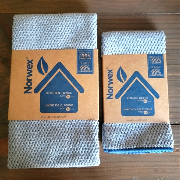 Norwex Kitchen Norwex Kitchen Diamond Textured Towel Cloth Set Graphite With Blue Trim